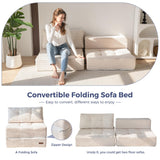 MAXYOYO Folding Sofa Bed, Convertible Sofa Bed with High-Density Support Foam, Portable 4 in 1 Fold Out Chair to Floor Lounger, Versatile Floor Couch for Living Room Bedroom, Beige MAXYOYO