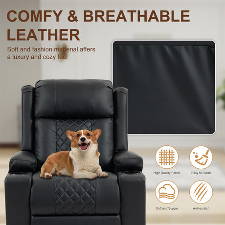 ACFOUL Power Lift Recliner Chair for Elderly with Vibration Massage and Lumbar Heating, Electric Oversized Leather Single Sofa with Cup Holders and USB & Type C Ports for Living Room, Black ACFOUL