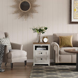 Lifewit Farmhouse Nightstand with Power Outlets and USB Ports, Bedside Table with 2 Drawers and 1 Open Storage Space, Side Table, End Table, Night Stand for Bedroom, Rustic White Lifewit