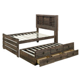 VilroCaz Rustic Brown Full Size Captain Bed with Bookcase Headboard, Drawers & Trundle VilroCaz