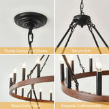 HHR 48" Wood-Grain Surface Double Tier Wagon Wheel Chandelier, 36-Light Round Farmhouse Pendant Light Fixture, Rustic Hanging Lighting for Dining Room Living Room Office(Not Solid Wood) HHR