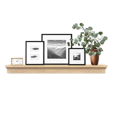 MCS 60-Inch Mantel, Master & Co Natural Woodgrain Finish Solid Wood Floating Fireplace Mantel, Long Floating Shelf for Livingroom with Wood Cleat Hanging System, Photo and Home Decor Display Shelf MCS