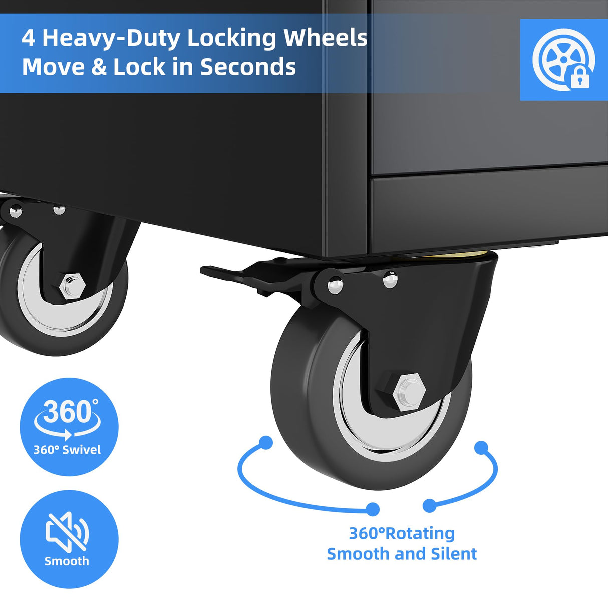 GangMei Metal Garage Storage Cabinet with 2 Drawers and 2 Adjustable Shelves, Rolling Tool Storage Cabinet with Wheels and Locking Doors for Garage, Warehouse, Black and Dark Gray GangMei