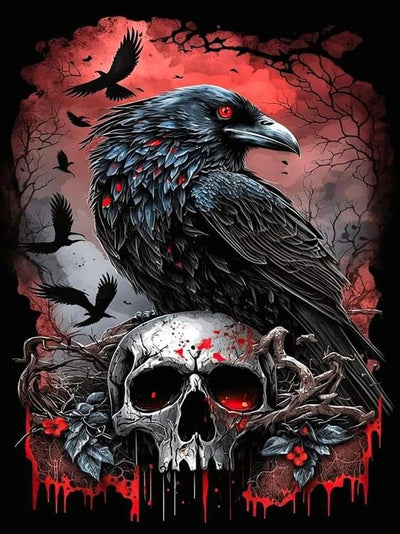 Mrnsiet Halloween Diamond Painting Kits for Adults, 5D Crow Diamond Painting for Beginner, DIY Full Drill Skull Diamond Art Kits for Home Wall Decor 12 x 16 Inch