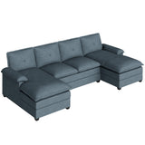 110" Sectional Couches for Living Room,4-Seat U Shaped Couch with Double Chaise,Modular Sofa Couches Sleeper with Thick Cushion & Soft Backrest,Dark Grey Shintenchi