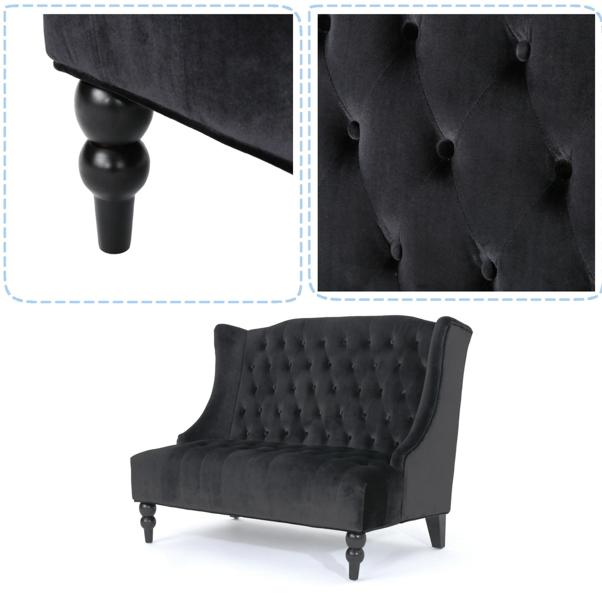 Merax Loveseat Sofa, Classic 2 Seater Couch for Living Room Bedroom Office, Black Merax