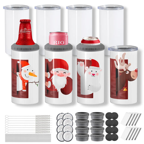 MURRICON 16 oz Sublimation Tumblers Blanks Straight,4-in-1 Sublimation Skinny Can Cooler,Stainless Steel Insulated Sublimation Tumblers,with Lid and Straw,8 Pack MURRICON