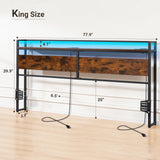 Rustic Brown ELYKEN King Size Headboard with Power Outlet & LED Strip Lighting ELYKEN