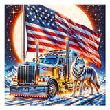 AMORARS 5D Diamond Painting Kit for Adults, American Flag Truck Diamond Art Beginners -Wolf Round Full Diamond Dot Gem Art Paintings, Suitable Gifts, and Home Decoration Crafts, 12x12Inch AMORARS