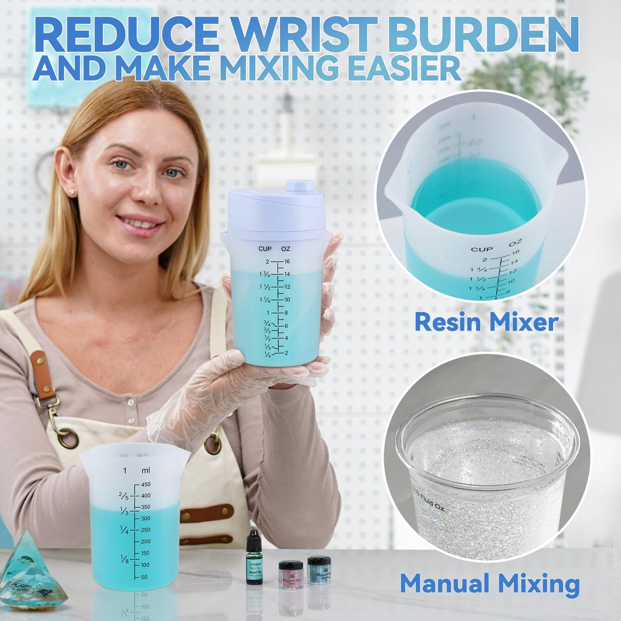 LET’S RESIN Upgraded Mini Auto Resin Mixer, Hands-Free Easy Clean Epoxy Mixer with 16fl.oz Silicone Mixing Cup, Stepless Speed Continuous Electric Epoxy Resin Mixer for Epoxy Resin, Molds, Soap Making LET'S RESIN