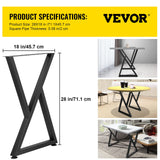 VEVOR Metal Table Legs, 28x18 inch Desk Legs, Set of 2, Heavy Duty Bench Legs, Z Shape Metal Furniture Legs, Wrought Iron Coffee Table Legs, Home DIY for Dining Table w/Rubber Floor Protectors, Matte VEVOR