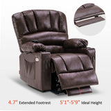 MCombo Power Lift Recliner Chair Sofa with Massage and Heat for Elderly People, Cup Holders, USB Ports, Side Pockets, Faux Leather 7095 (Medium-Regular, Dark Brown) MCombo