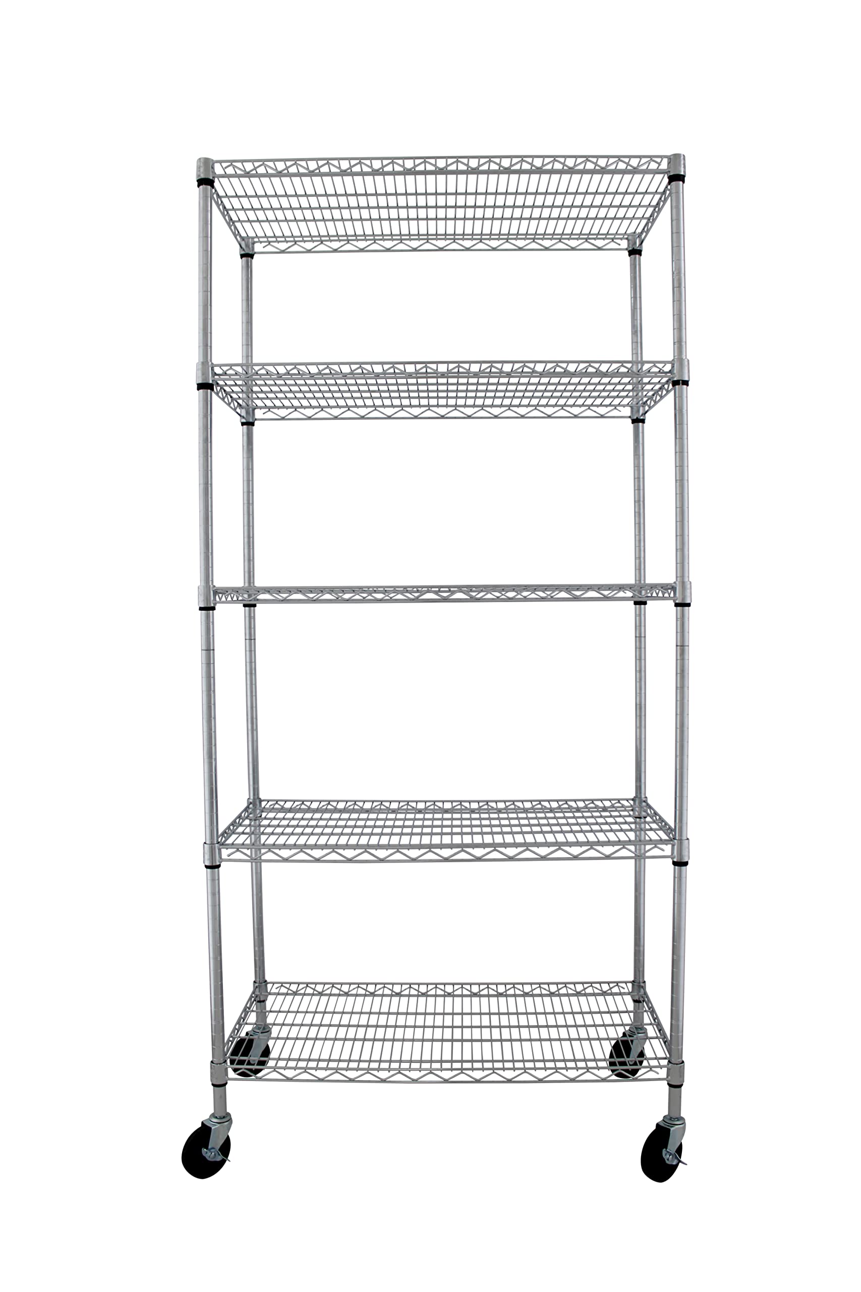 Crescent, Chrome, 36 x 18 x 76, 4000 LBS, Metal Shelves for Storage with Wheels, Ideal for Garage Shelving, 5 Tier Wire Shelving Rack for Kitchen - WoodArtSupply