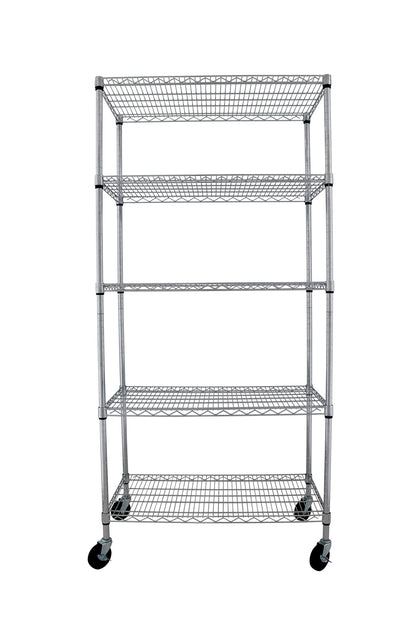 Crescent, Chrome, 36 x 18 x 76, 4000 LBS, Metal Shelves for Storage with Wheels, Ideal for Garage Shelving, 5 Tier Wire Shelving Rack for Kitchen - WoodArtSupply