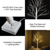 144 LED Artificial Tree Lamp with Timer, DIY Birch Tree with LED Lights, Lighted up Tree Lamp USB/Battery Powered, Fairy Light Spirit Tree for Table Home Wedding Bedroom Christmas (Warm White) PXBNIUYA