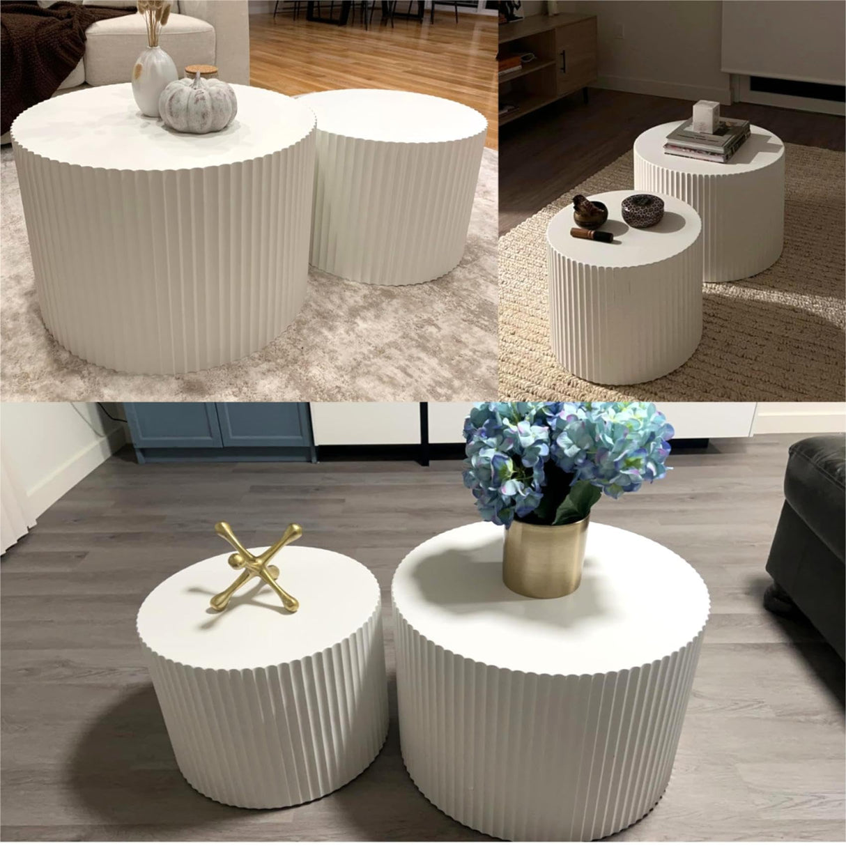 KEVINSPACE Round Coffee Table Set of 2 Nesting Coffee Table Modern for Living Room, Round End Table Set, Wooden Circle Side Table No Need Assembly Accent Furniture for Bedroom Balcony Lounge White KEVINSPACE