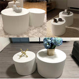 KEVINSPACE Round Coffee Table Set of 2 Nesting Coffee Table Modern for Living Room, Round End Table Set, Wooden Circle Side Table No Need Assembly Accent Furniture for Bedroom Balcony Lounge White KEVINSPACE