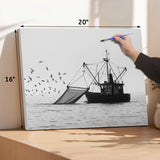 VETEB Paint by Numbers Kit for Adults Beginner Silhouette Shrimp Fishing Boats seas Pictures DIY Framed Painting on Canvas by Numbers Acrylic Oil Painting Home Decor Gifts 16"x20" VETEB