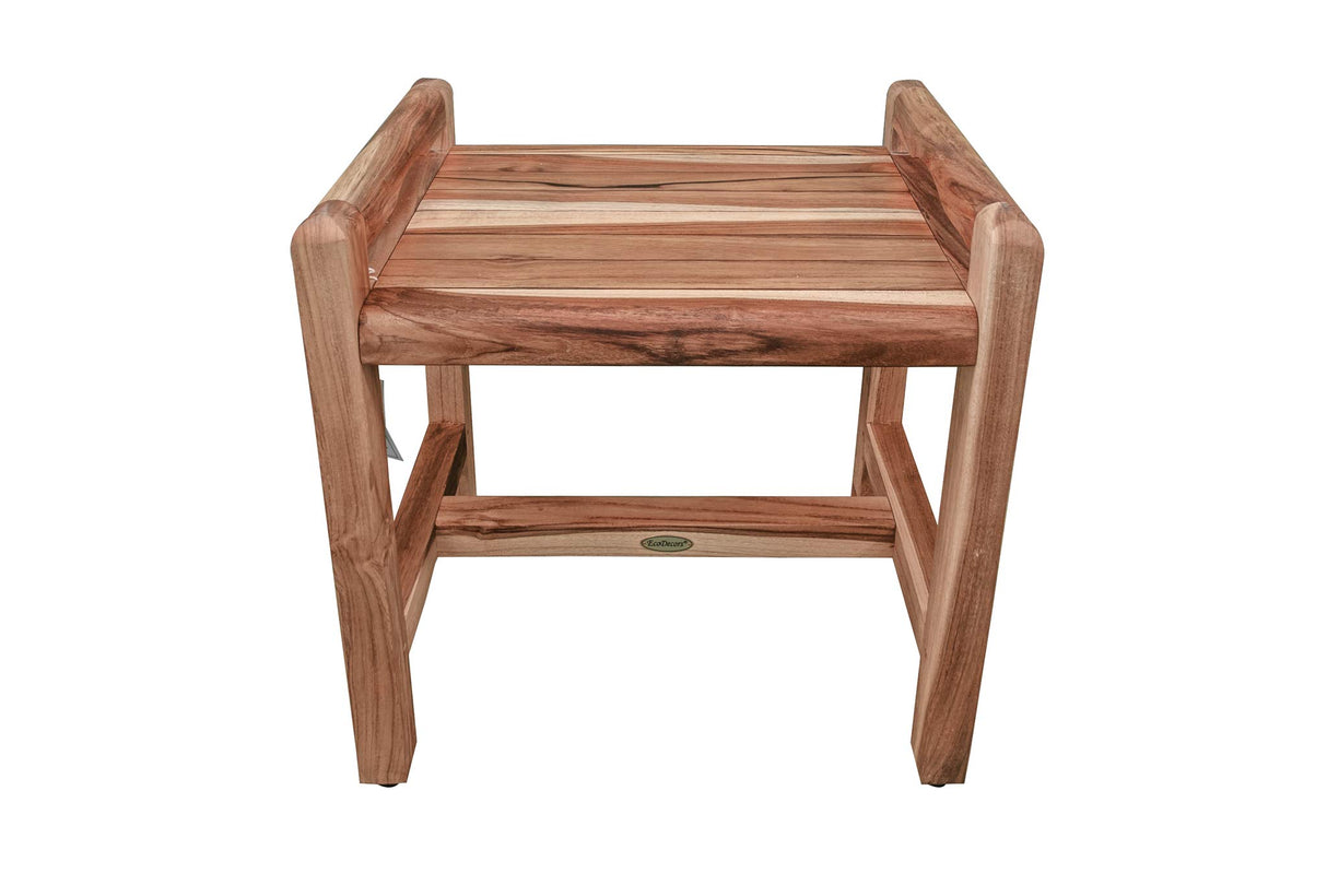 EcoDecors, Eleganto, 20", Teak Shower Bench, Teak Shower Stool, Safety Arms, Shower Seat, Teak Shower Seat, Shower Transfer Bench, Teak Shower for Inside Shower EcoDecors