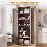 Teekyooly 70" Tall Display Cabinet Storage, Pantry Cabinet with 2 Doors and 6 Adjustable Shelves, Standing Utility Cabinet for Dining Room, Food Storage and Kitchen, Clear and Brown Teekyooly