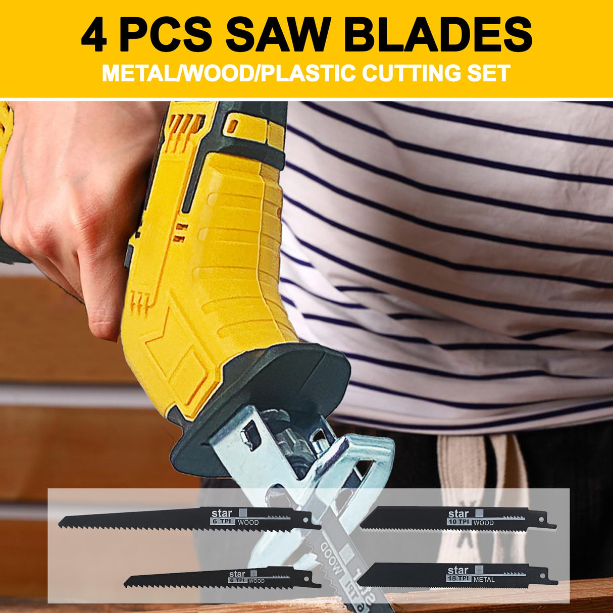 Cordless Reciprocating Saw for DeWalt 20V Battery, Brushless Power Recipro Saw, 0-3500SPM Variable Speed, Tool-free Blade Change, 4 Saw Blades Kit for Wood/Metal/PVC Cutting, Bare Tool L1NXIXI