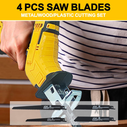 Cordless Reciprocating Saw for DeWalt 20V Battery, Brushless Power Recipro Saw, 0-3500SPM Variable Speed, Tool-free Blade Change, 4 Saw Blades Kit for Wood/Metal/PVC Cutting, Bare Tool - WoodArtSupply