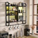 Nidouillet Gaming Floating Shelves, Large LED Wall Mounted Display Shelf, Adjustable Hanging Pipe Shelf Bookshelf with Lights 6 Hooks for Game Living Room Bedroom Coffee Bar Kitchen Decor Black Nidouillet