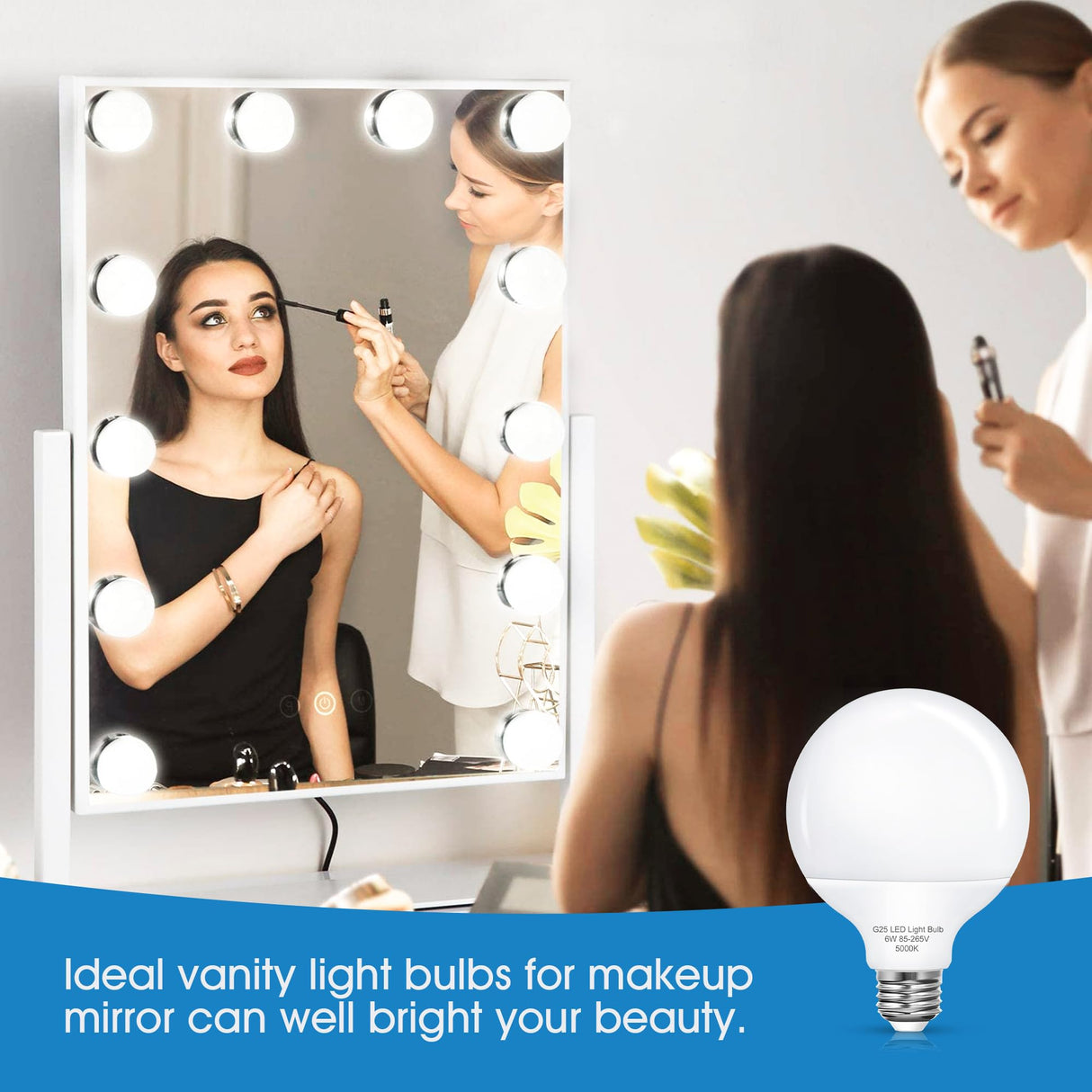 Vanity Light Bulbs, 6W LED Globe Light Bulbs (60W Equivalent), Daylight 5000K Round Light Bulbs for Vanity Makeup Mirror, G25 Bathroom Light Bulbs, 85-265V CRI85+, Non-dimmable, E26 Base 500LM, 4 Pack EvaStary