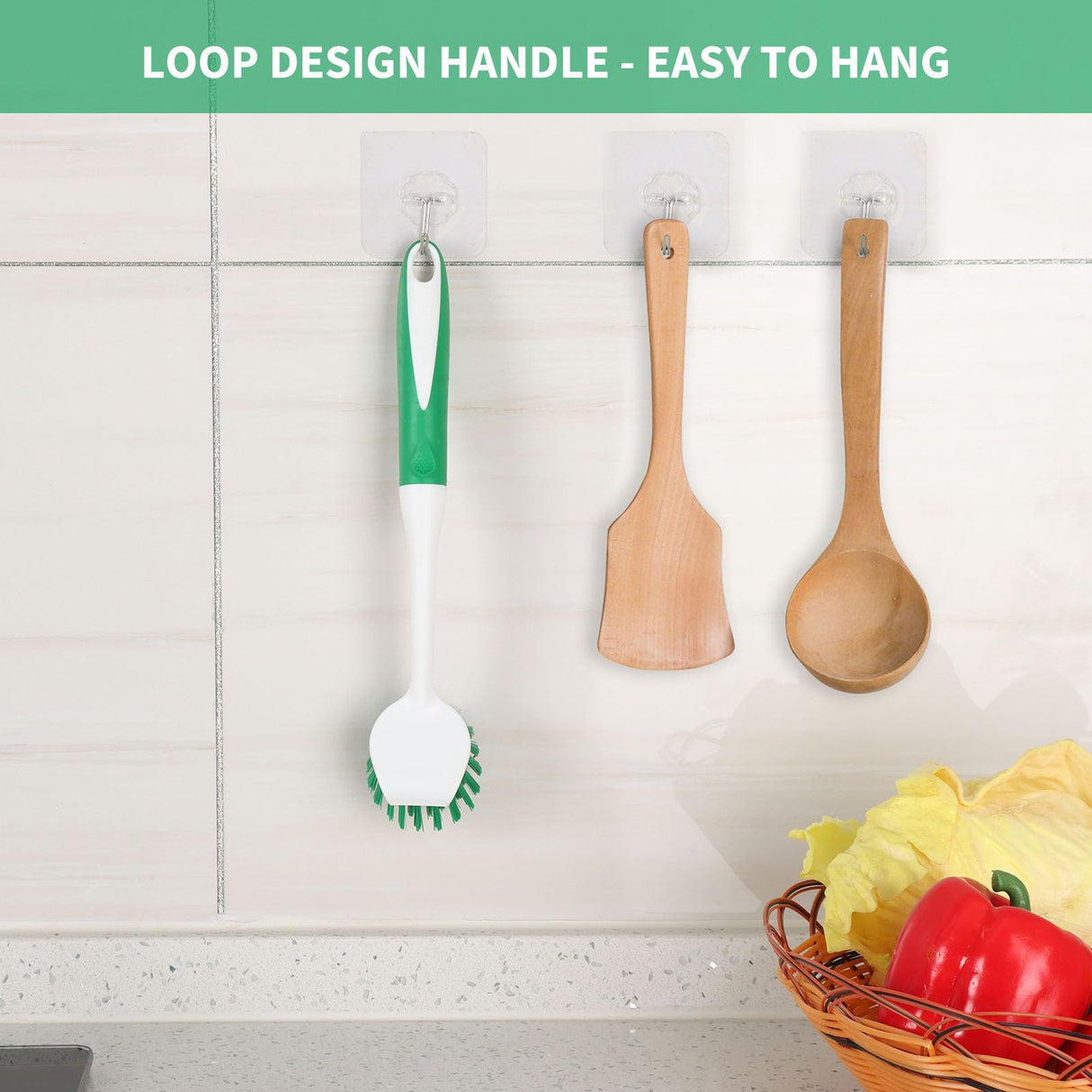 Dish Brush with Handle, 2 Pack Dish Cleaning Brushes with Built-in Scraper, Kitchen Scrub Brush for Cleaning Dishes, Pots, Pans and Sink, Dish Washing Tools HileSwan