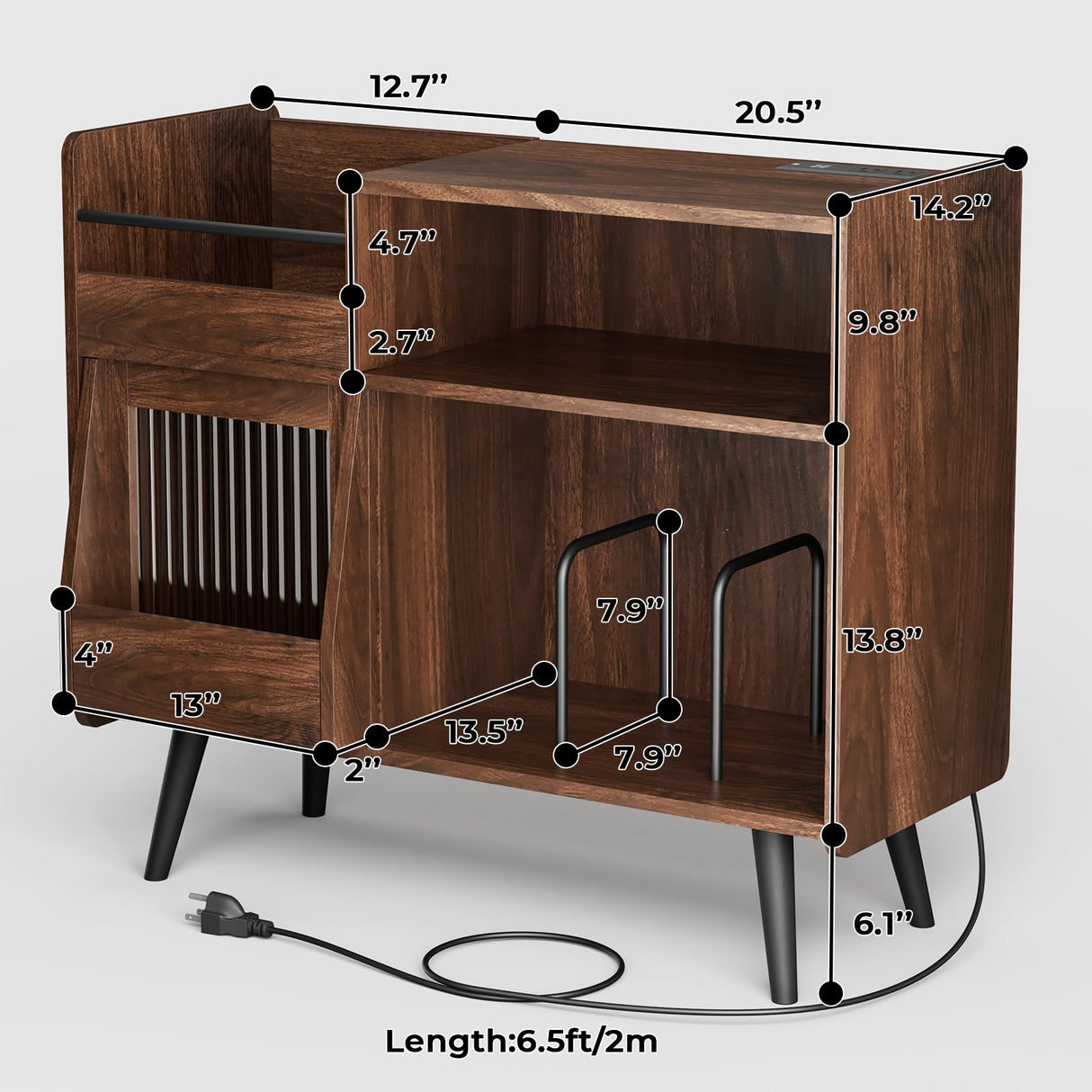 Large Record Player Stand,Turntable Stand Shelf with with Power Outlet and LED Light,Vinyl Record Storage Cabinet Up to 350 Albums, Wood Record Player Holder Table for Living Room,Office Loomie