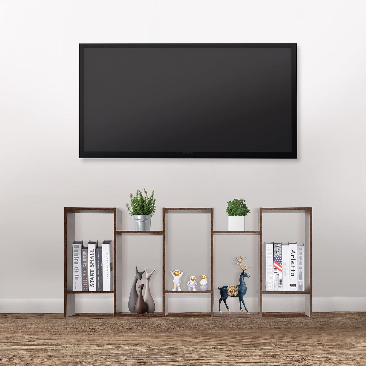 ZENY Geometric Bookcase, 5-Tier Bookshelf, S-Shaped Display Shelf and Room Divider, Freestanding Decorative Storage Shelving for Home Office, Rustic Brown ZENY