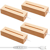 EATAKWARD 4 Pcs 5.9" Wood Rectangle Light Display Pedestal, Wooden LED Display Base Dimmable Colorful Lights Lamp Stand with USB Cable for Acrylic, Crystal, Night Light (Inner Slot, Square Base) EATAKWARD