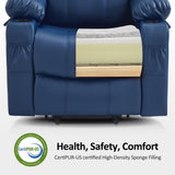 MCombo Electric Power Lift Recliner Chair Sofa with Massage and Heat for Elderly, 3 Positions, 2 Side Pockets, and Cup Holders, USB Ports, Faux Leather 7040 (Blue, Medium) MCombo
