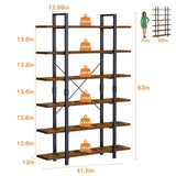 FRAPOW Vintage Industrial Rustic 6-Tier Bookshelf - 83-Inch Tall Bookcase for Home & Office Storage FRAPOW