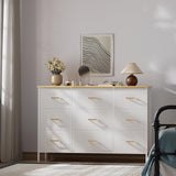 VASICAR Wide TV Stand Modern TV Console, 9 Drawers Dresser for Bedroom, Fabric Storage Cabinet, Chest of Drawers for Closet, Nursery, Living Room（White） VASICAR