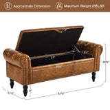 Furniliving Storage Ottoman Bench, Leather Bench End of Bed Bench with Solid Wood Legs Upholstered Ottoman Bench with Storage Indoor Bench for Living Room with Rolled Arm, Entryway, YellowBrown Furniliving