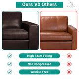 Naomi Home Freya Genuine Leather Sofa - Luxurious Comfort, Goose Feather Cushion Filling, Square Arm Design, Sturdy Block Legs, Elegant Espresso - Ideal for Living Room, Office, or Bedroom Naomi Home