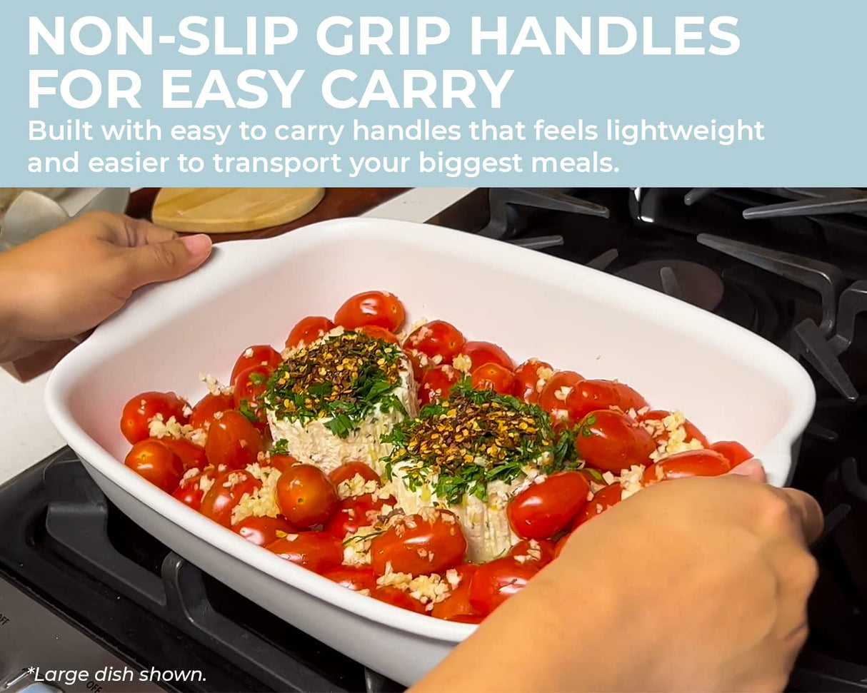 Saffron & Sage Casserole Dish Set of 3 - Baking Dishes for Oven, Contemporary White Ceramic Baking Dish Set, Heavy Duty Bakeware, Up to 500° High Heat Resistant, Dishwasher, Freezer and Food Safe Saffron & Sage Home Living