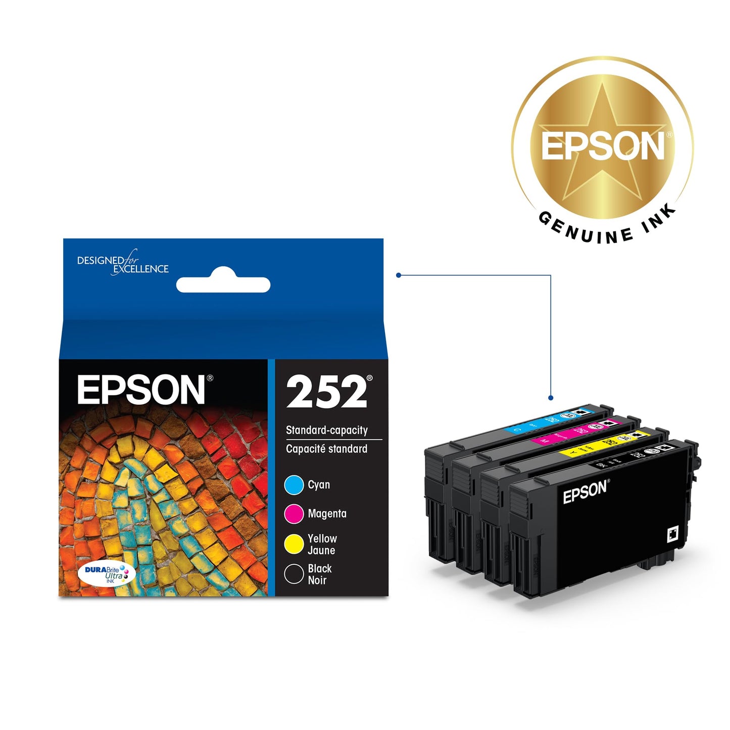 EPSON 252 DURABrite Ultra Ink Standard Capacity Black & Color Cartridge Combo Pack (T252120-BCS) Works with WorkForce WF-3620, WF-3640, WF-7110, WF-7610, WF-7620, WF-7710, WF-7720, WF-7210