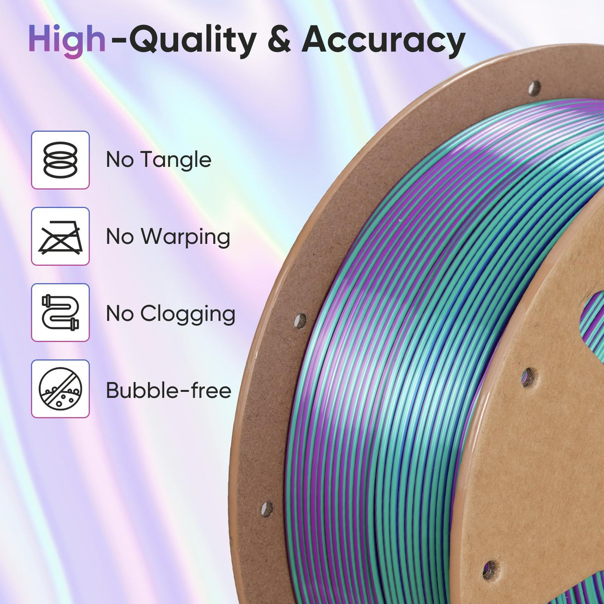 ERYONE HS Silk Quadruple Color PLA Filament 3D Printer 1.75mm +/- 0.03mm, Hyper Speed Coextrusion Filament PLA Shiny 1kg, Aurora Dream (Teal Green & Violet & Electric Pink & Indigo) ERYONE