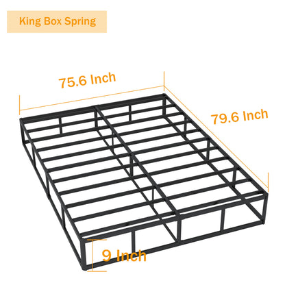 SHLAND Box Springs King 9 Inch High Profile King Size Box Spring Strong Metal Frame Mattress Foundation with Fabric Cover, Box Spring King Size Bed, Easy Assembly