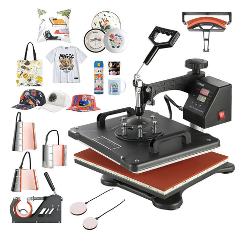 VEVOR 8 in 1 Heat Press Machine Combo, 360° Swing Away Tshirt Press Machine for Printing Hat Mug T Shirts Cap, 12x15 Digital Multifunctional Sublimation Heat Transfer Machine VEVOR