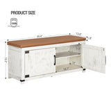 Hzuaneri Farmhouse Shoe Storage Bench, 2 Tier Shoe Bench with Padded Seat Cushion & 2 Barn Doors, Entryway Bench with Adjustable Shelf, Shoe Cabinet for Living Room, Bedroom, Antique White SB26614KA Hzuaneri