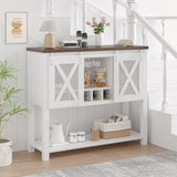 IDEALHOUSE Coffee Bar Cabinet, Console Entryway Table with Storage, Farmhouse Sideboard Buffet Cabinet with Sliding Barn Doors, Wine Liquor Cabinet with Racks for Kitchen, Hallway, Living Room, White IDEALHOUSE