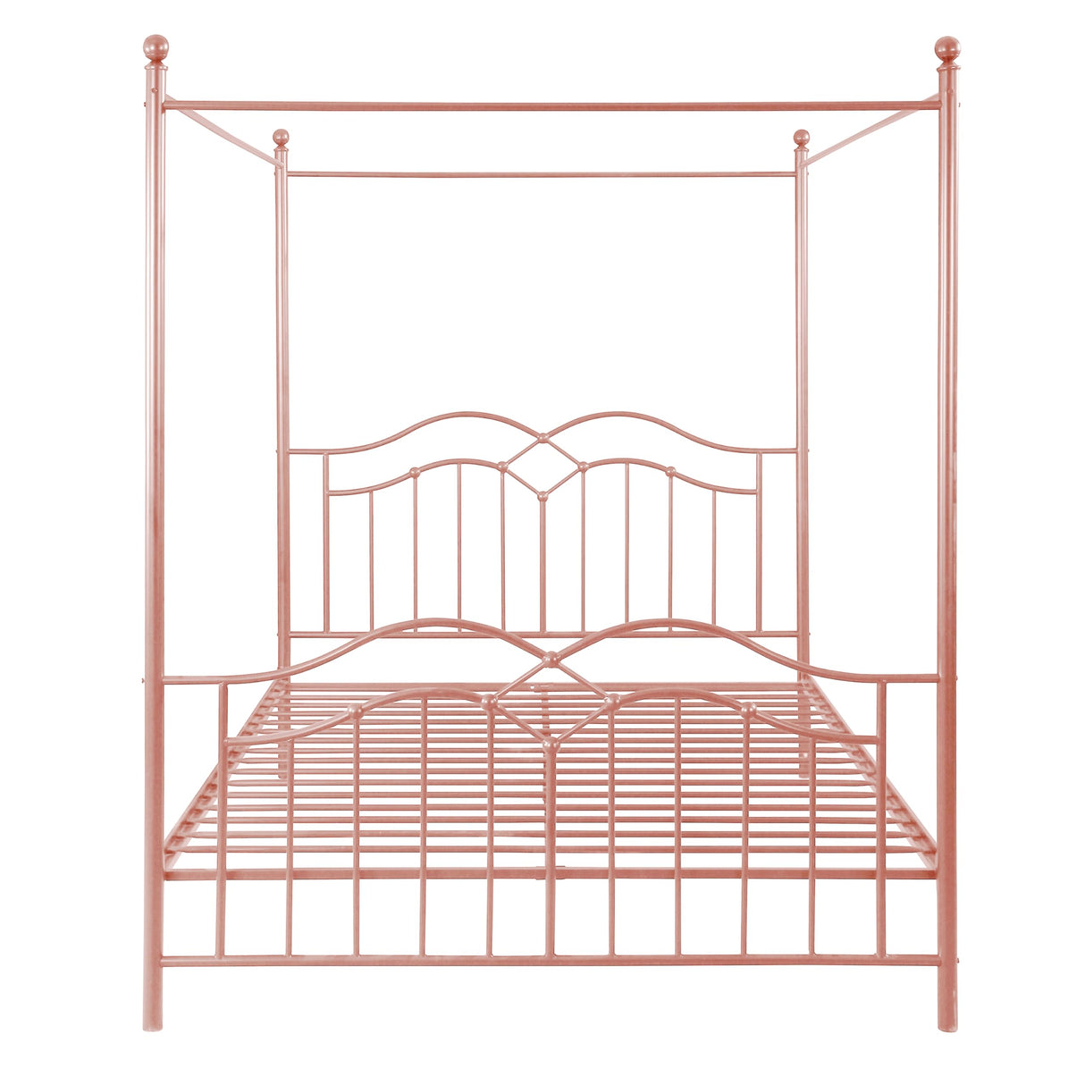 Merax Queen Size Canopy Bed Frame, Metal Four-Poster Platform Bed Frame, Under-Bed Storage Space, No Box Spring Needed Easy Assembly Pink Merax