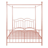 Merax Queen Size Canopy Bed Frame, Metal Four-Poster Platform Bed Frame, Under-Bed Storage Space, No Box Spring Needed Easy Assembly Pink Merax