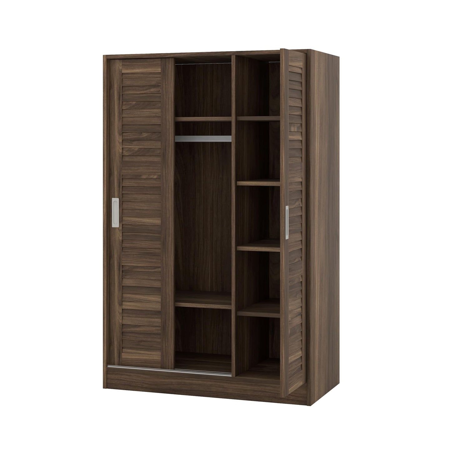 3 Door Wardrobe Armoire Closet with Sliding Doors and Storage Shelevs Freestanding Wardrobe Cabinet with Hanging Rod Clothes, Cabinet Organizer for Bedroom, 20.5"D x 42.5"W x 66.9"H (Wulnut)