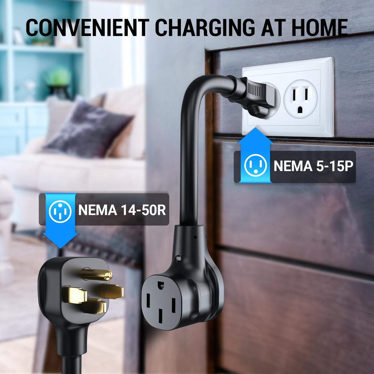 Tera Electric Vehicle Charger Portable: Level 2 & 1 J1772 16A 8A 110V 240V ETL NEMA 14-50 Plug Indoor & Outdoor EV Charging Station with NEMA 5-15 Adapter Cord 23FT Cable P02 Tera