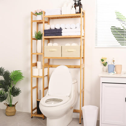 Homde Bamboo Over The Toilet Storage Rack with Adjustable Shelves and Baskets - WoodArtSupply