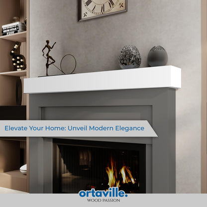 Ortaville Fireplace Mantel, Modern Design, Matte Lacqeur Finish, Wall-Mounted Floating Shelf (72", White)